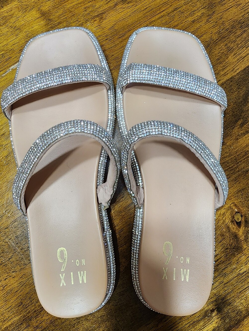 Marsaaki Rhinestone Double Strap Flat Slide Sandals